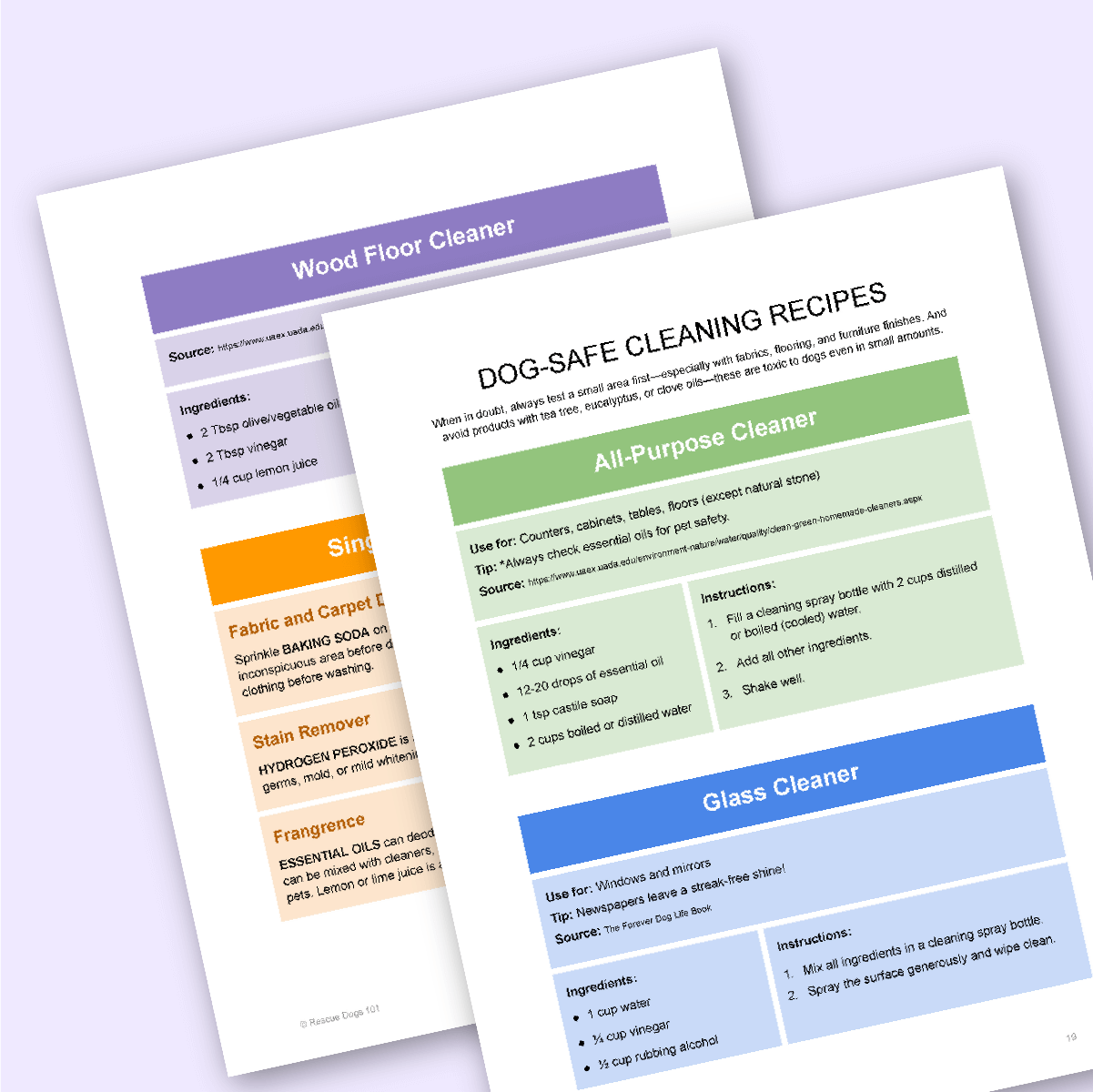 2 pages of Dog Safe Cleaning Recipes.