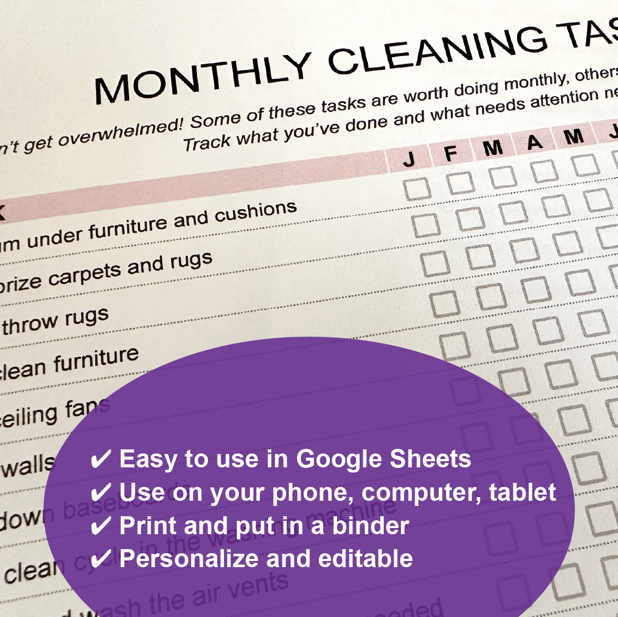 Photo of pages of Cleaning Checklists.