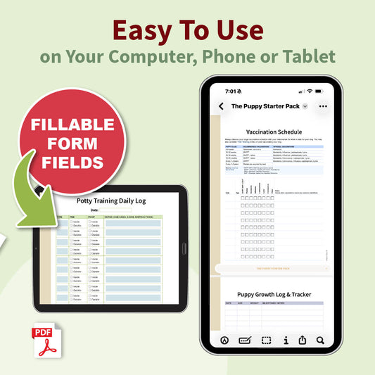 Digital forms on a tablet and smartphone with text 'Easy To Use' and 'Fillable Form Fields'.