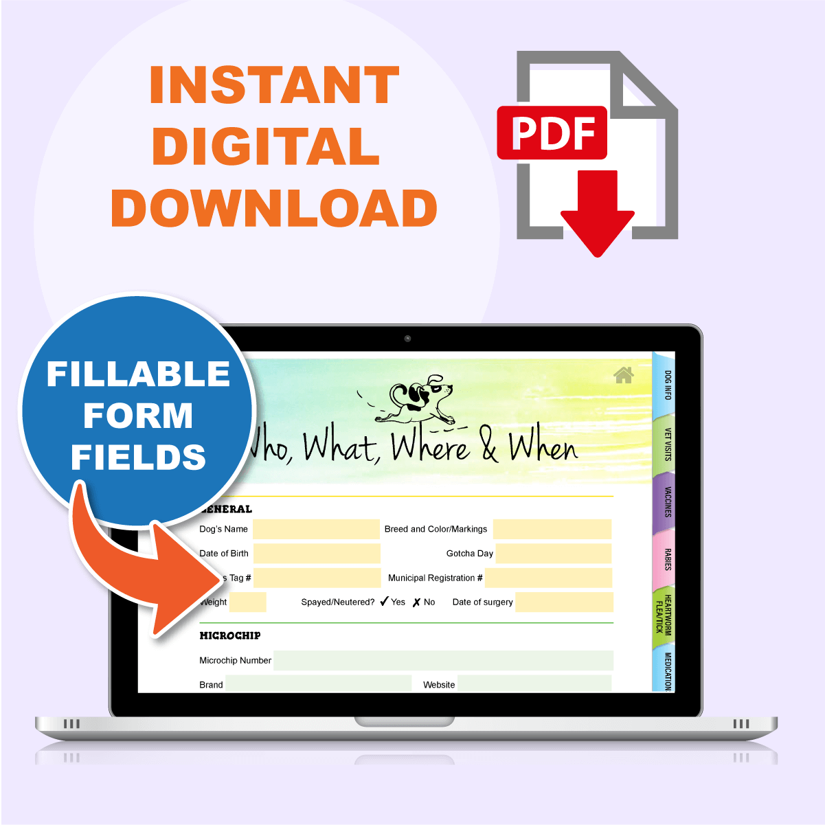 dog health planner PDF with fillable form fields