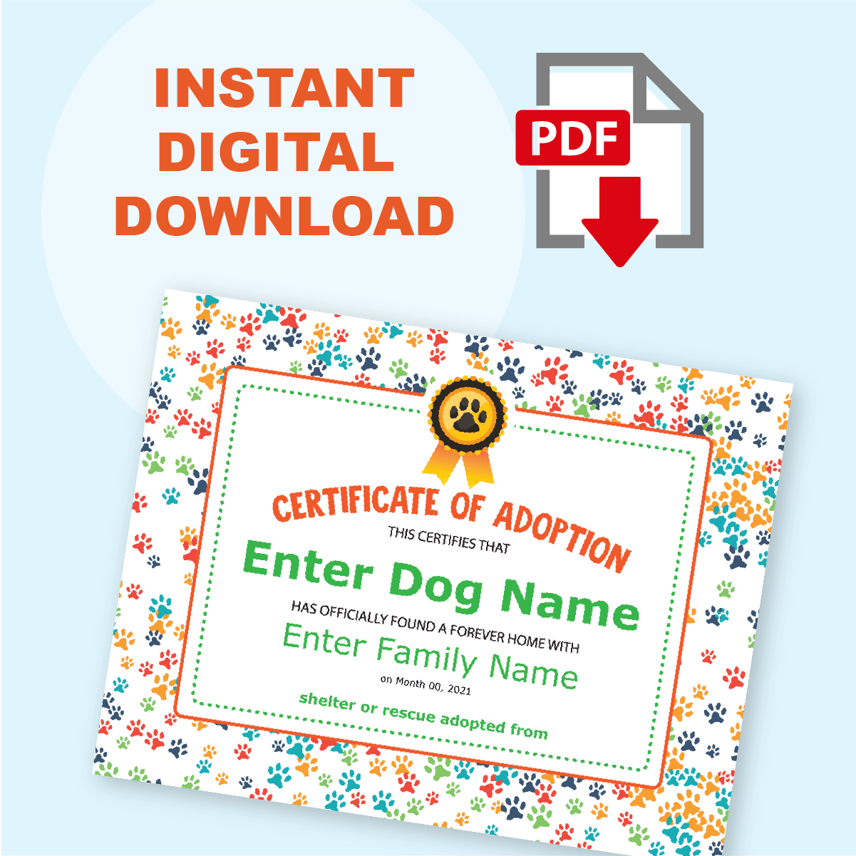Dog Adoption Certificate Custom PDF