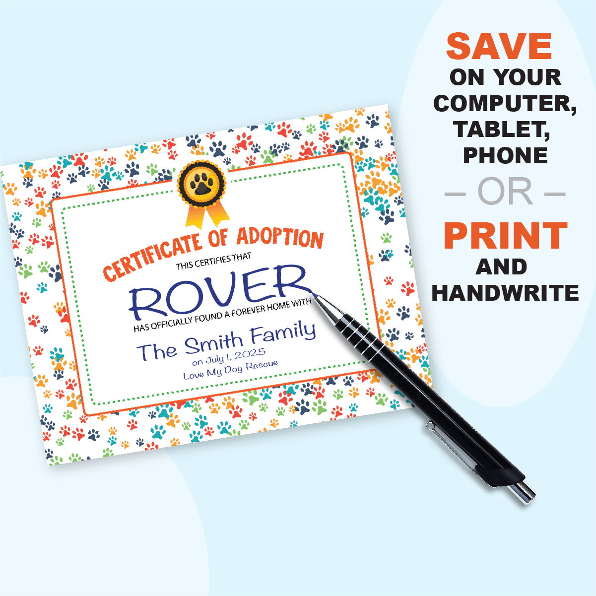 Dog Adoption Certificate Custom PDF