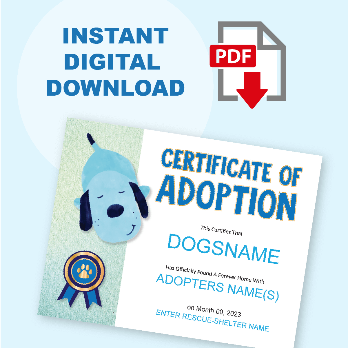 Dog Adoption Certificate Custom PDF