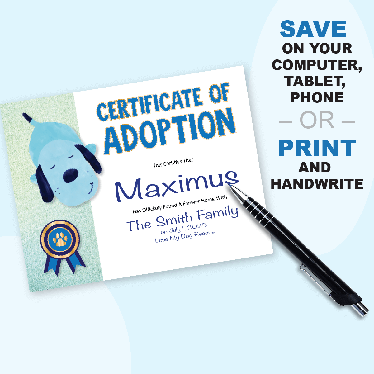 Dog Adoption Certificate Custom PDF