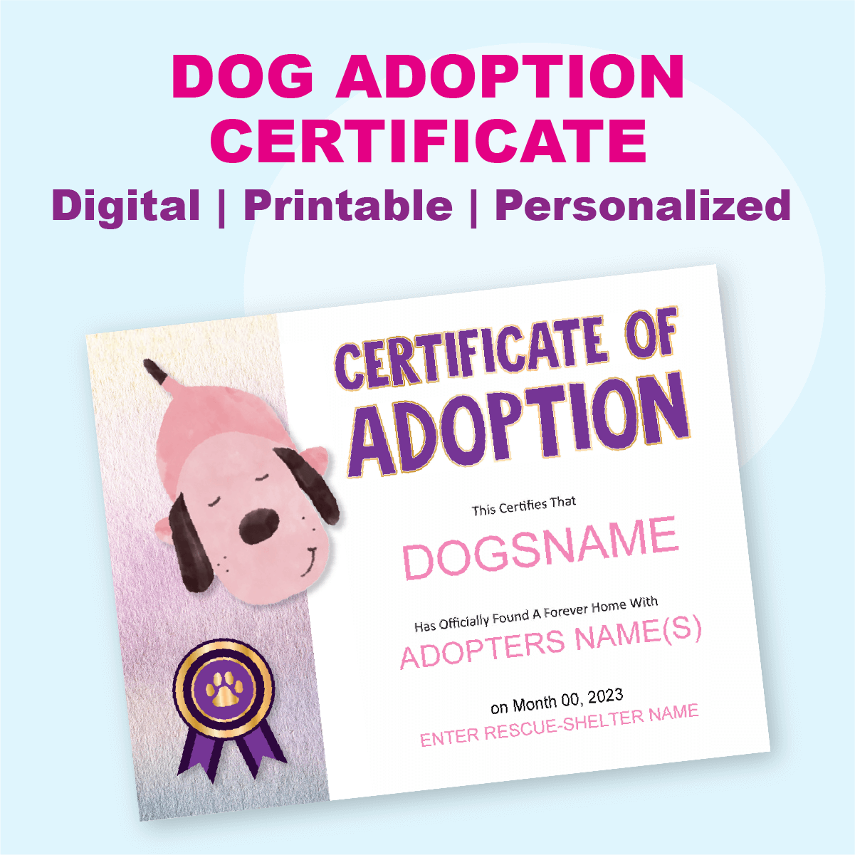 personalized-dog-adoption-certificate-printable-template-pink-puppy-rescue-dogs-101 for Free Printable Dog Adoption Certificate Personalized Dog Adoption Certificate Printable Template - PINK Puppy – Rescue Dogs 101 for Free Printable Dog Adoption Certificate