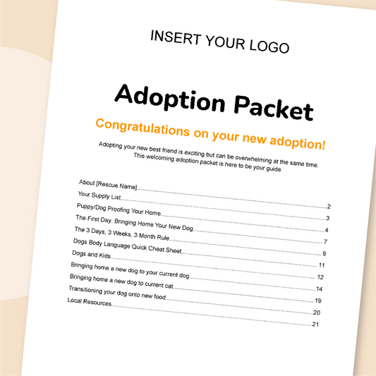 dog adoption packet table of contents