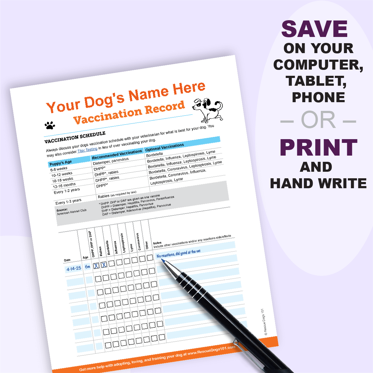 Puppy Vaccination Printable
