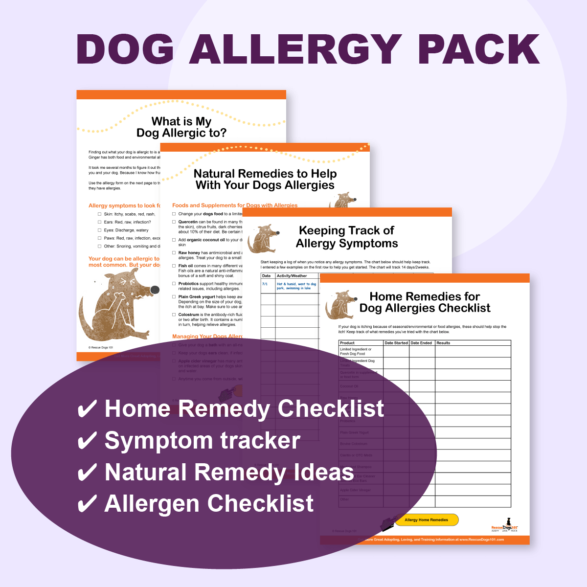 Dog Allergy Pack checklists, tracker and ideas