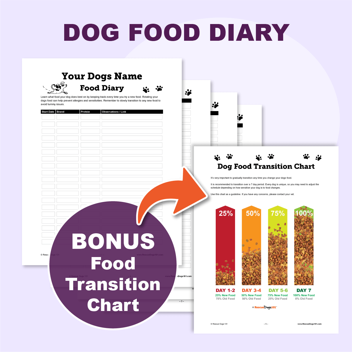 Digital and Printable Dog Food Diary (with Bonus Transition Chart