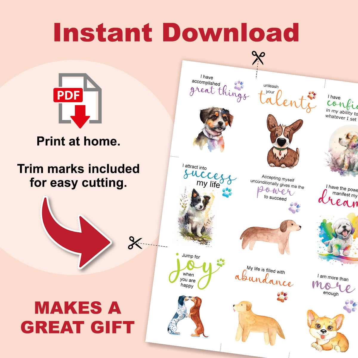 Dog Affirmation Cards instant PDF download