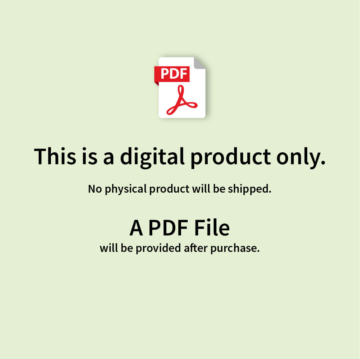 Digital product notification with PDF icon on a light green background
