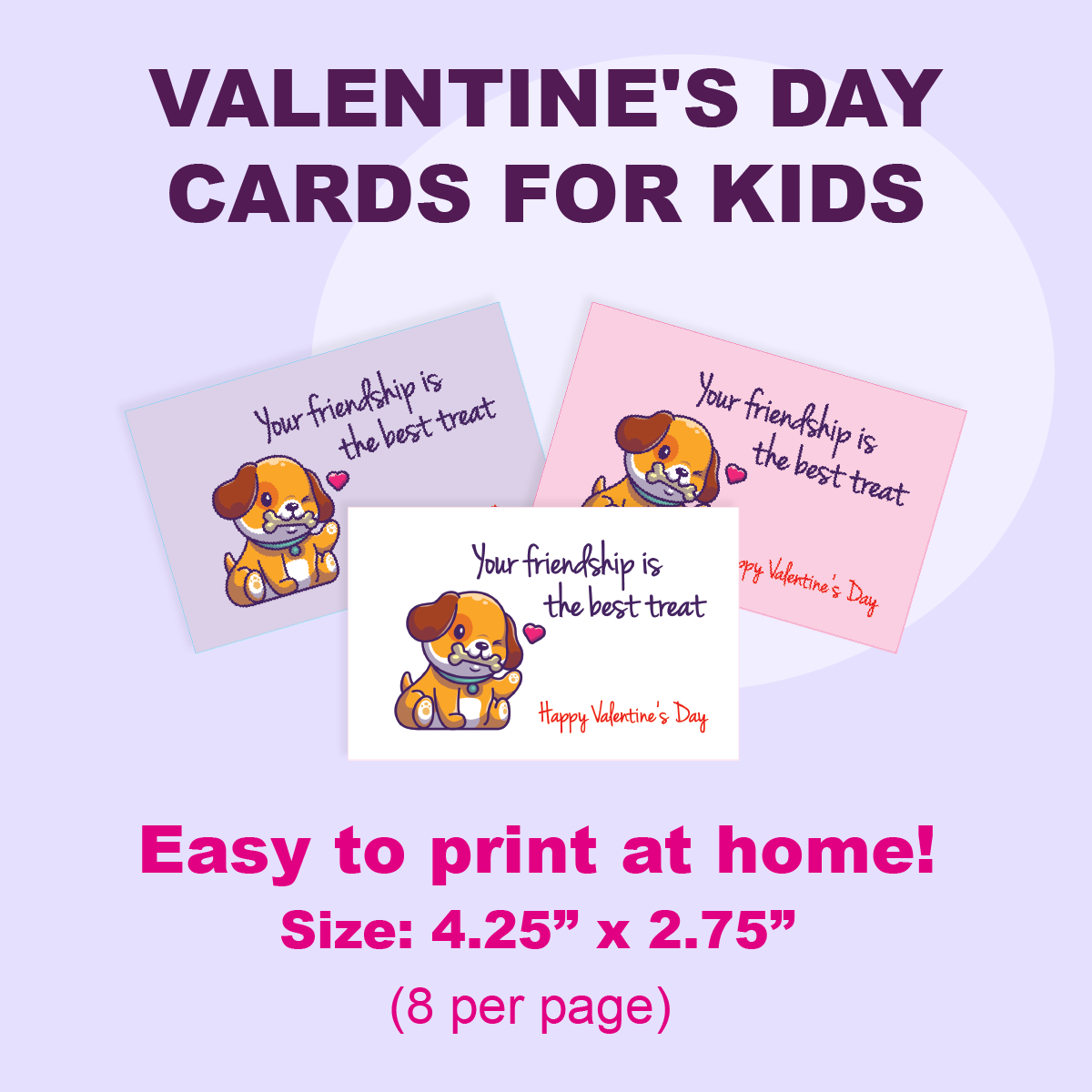 Valentine's Day Cards with cute puppy illustration.
