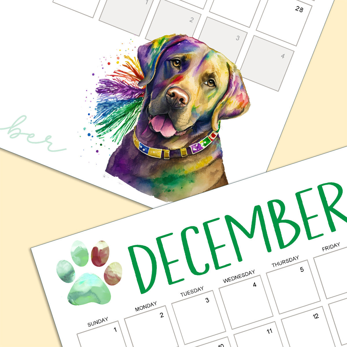 2024 Watercolor Dog Printable Calendar Bundle