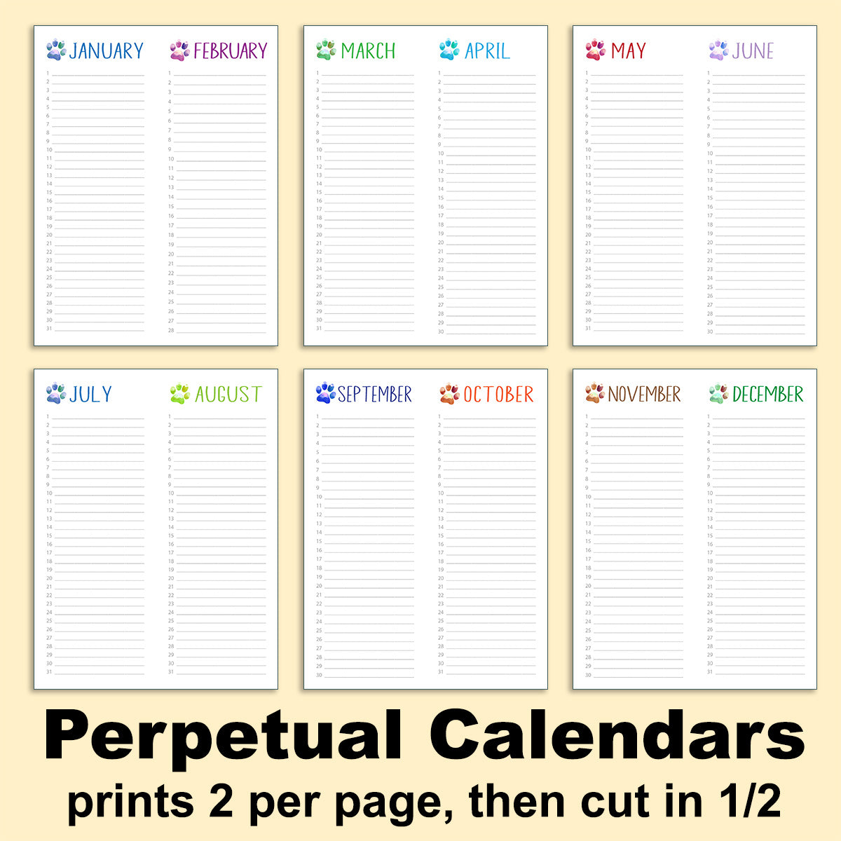 dog perpetual calendar with PDF form fields