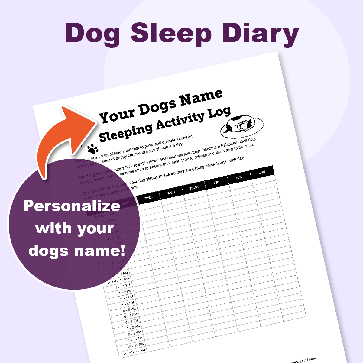 dog sleep diary activity log