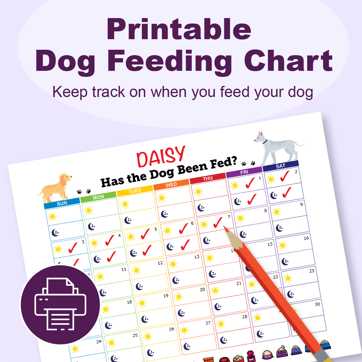 Printable Dog Feeding Chart, printer friendly.