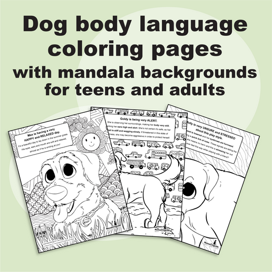 printable dog body language coloring pages with mandala backgrounds for teens and adults