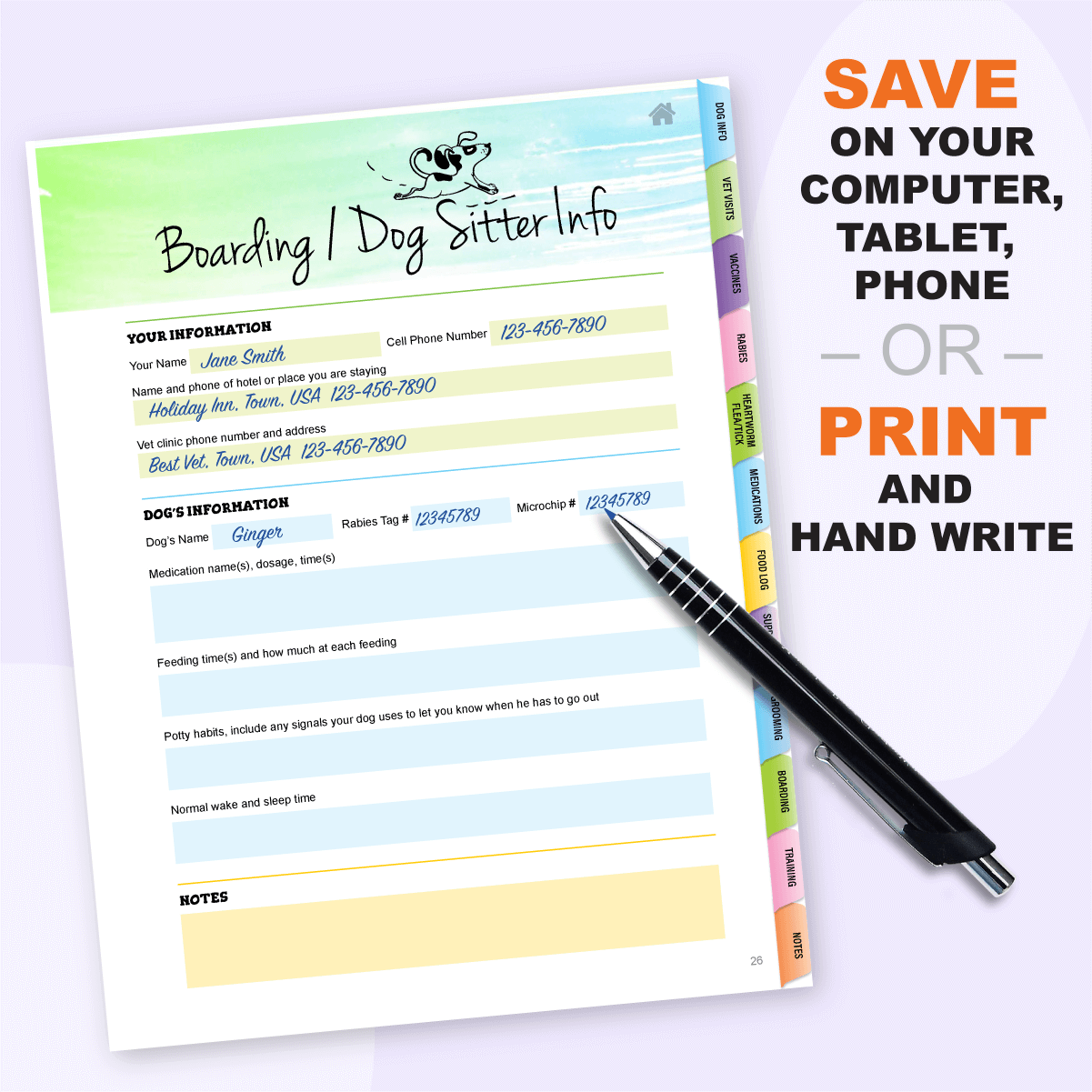 2024 Watercolor Dog Printable Calendar Bundle PDF Form 