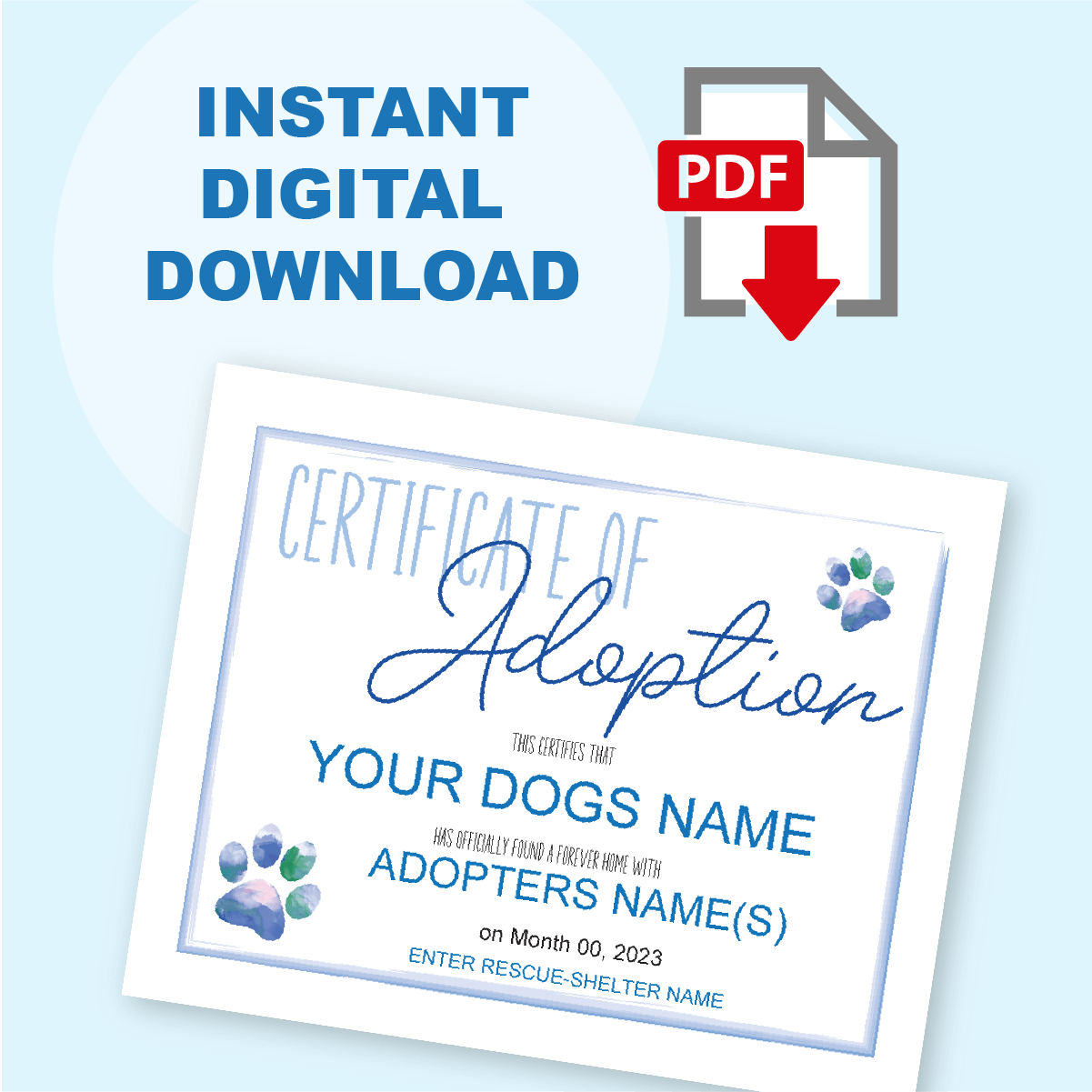 Dog Adoption Certificate Custom PDF