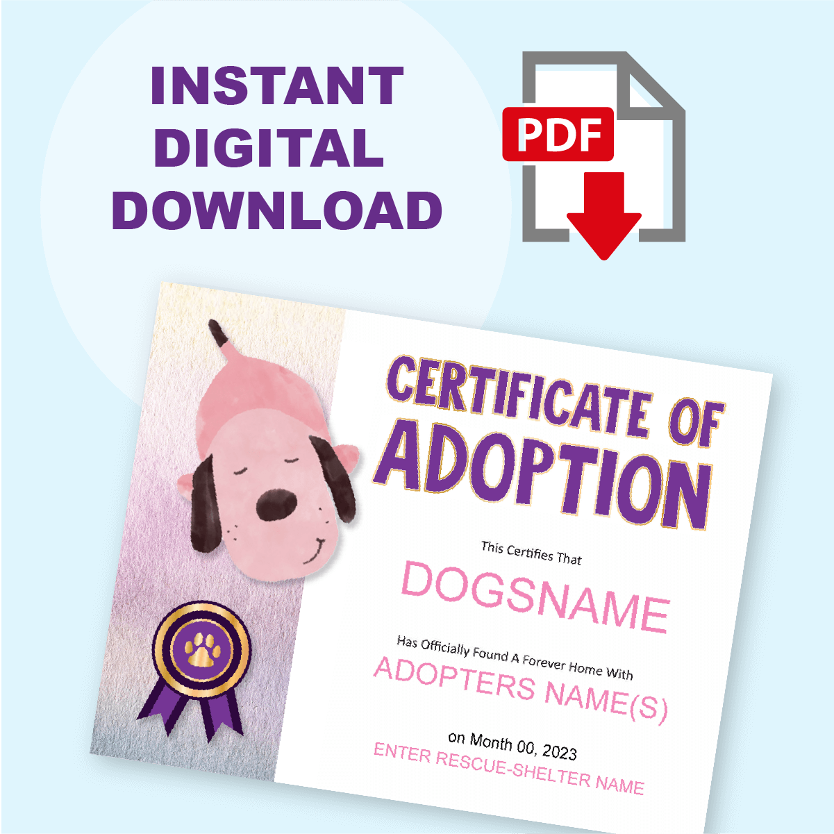 Dog Adoption Certificate Custom PDF