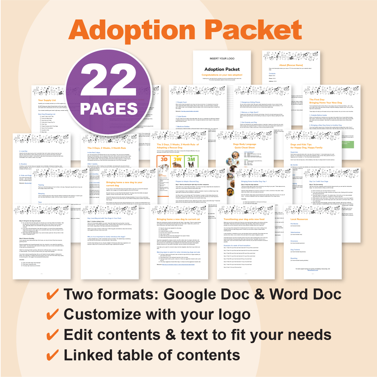 dog adoption packet with 22 pages