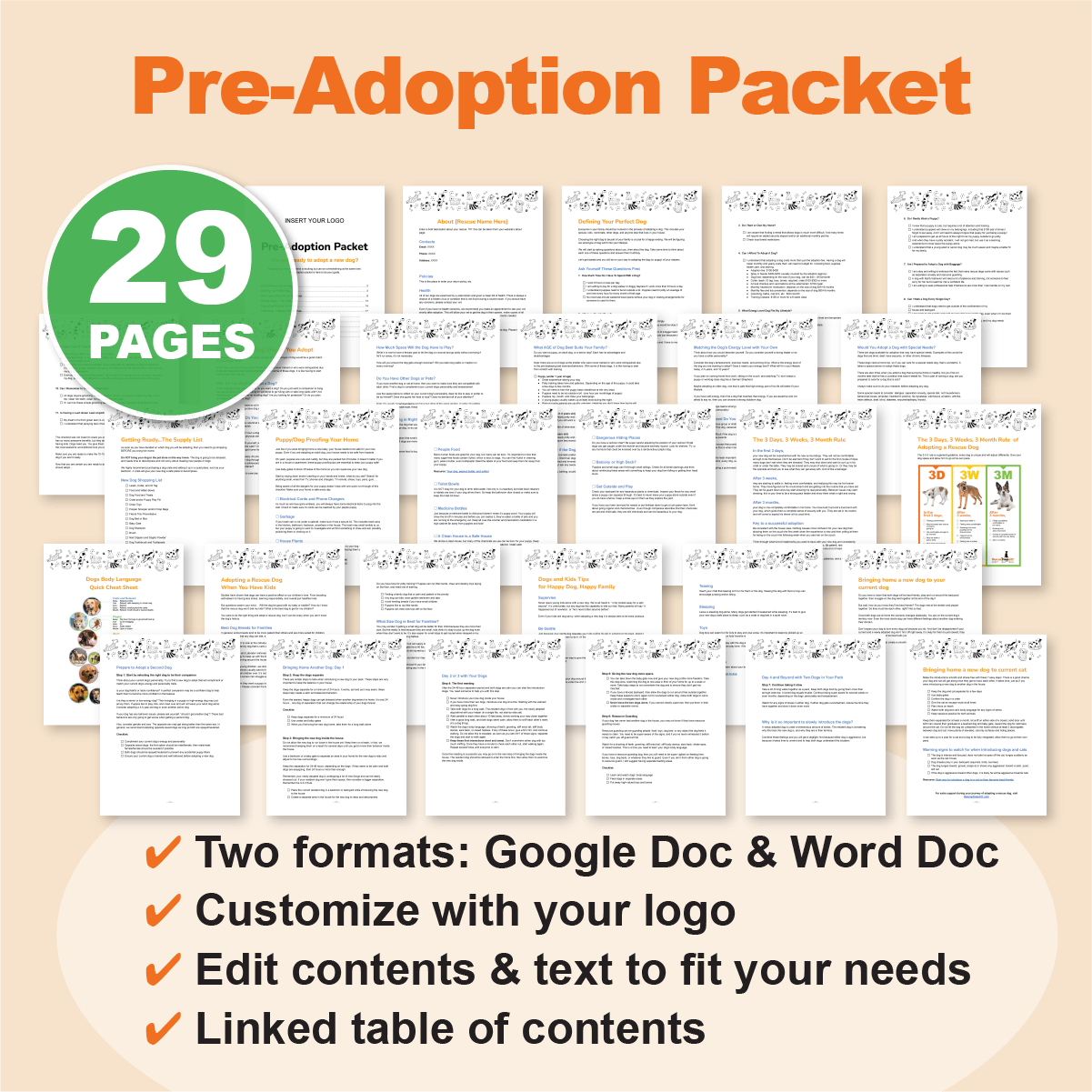 dog pre-adoption packet with 29 pages